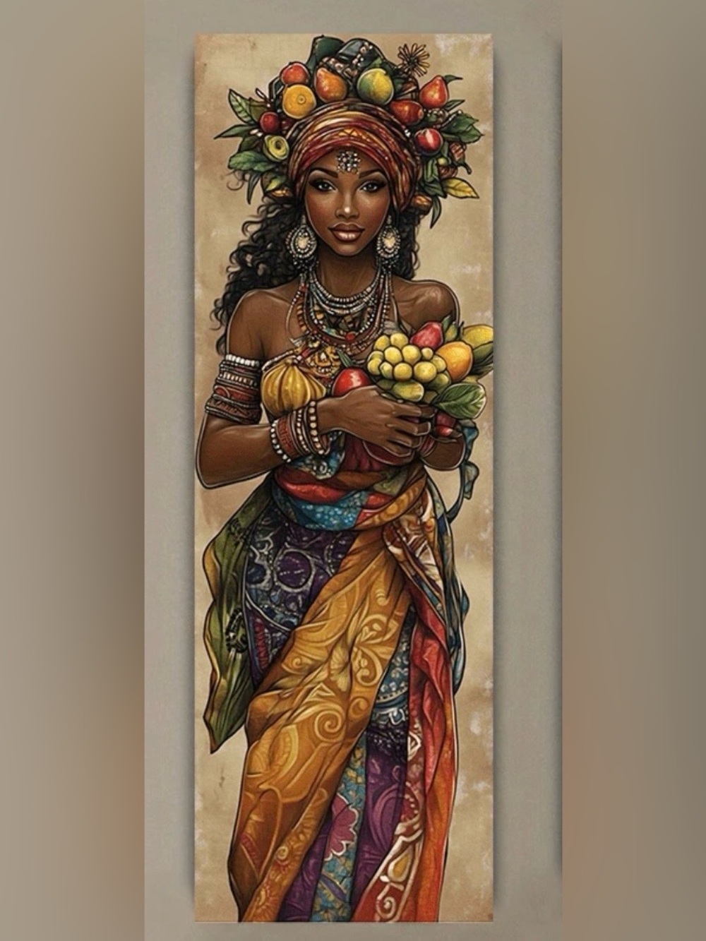 Colorful Ethnic Portrait Art Print - Woman with Fruit